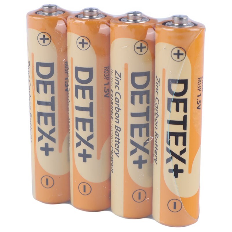 باتری چهارتایی نیم قلمی Detex+ Zinc Carbon R03P 1.5V AAA بسته 12 عددی شرینک