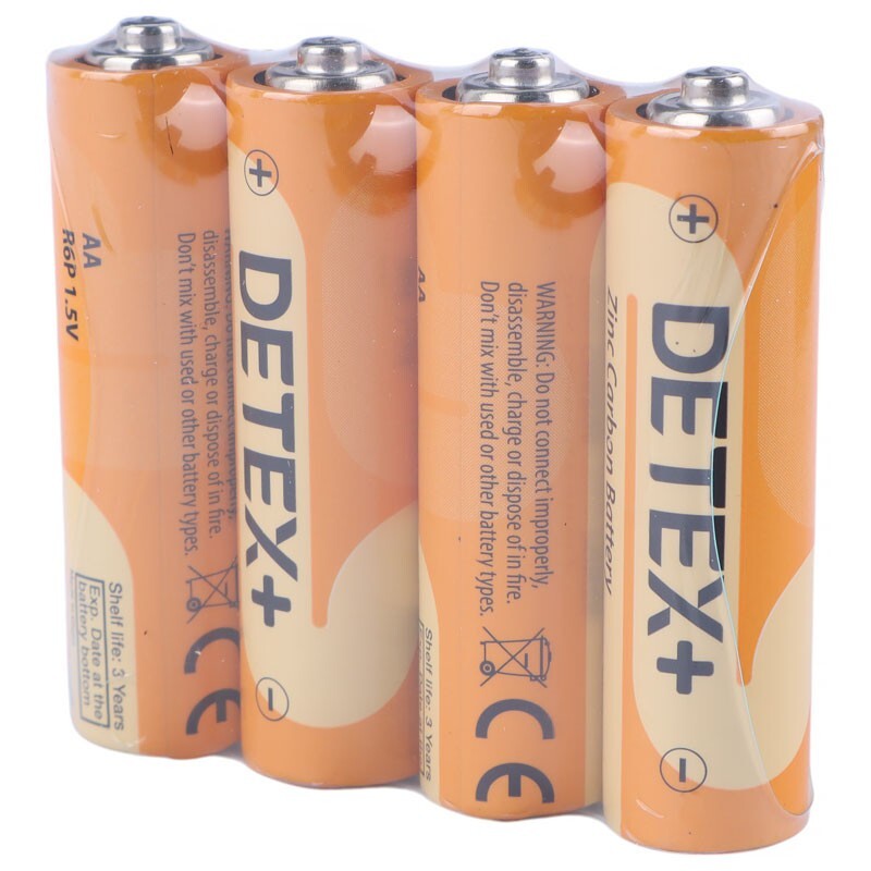 باتری چهارتایی قلمی Detex+ Zinc Carbon R6P 1.5V AA بسته 12 عددی