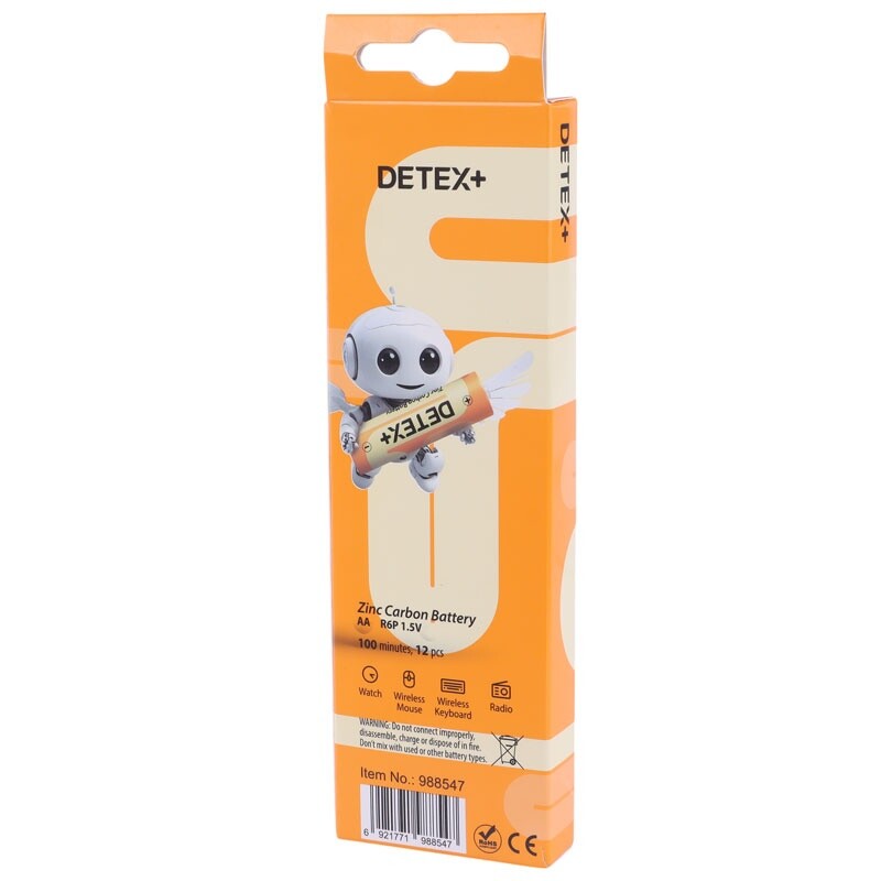 باتری چهارتایی قلمی Detex+ Zinc Carbon R6P 1.5V AA بسته 12 عددی