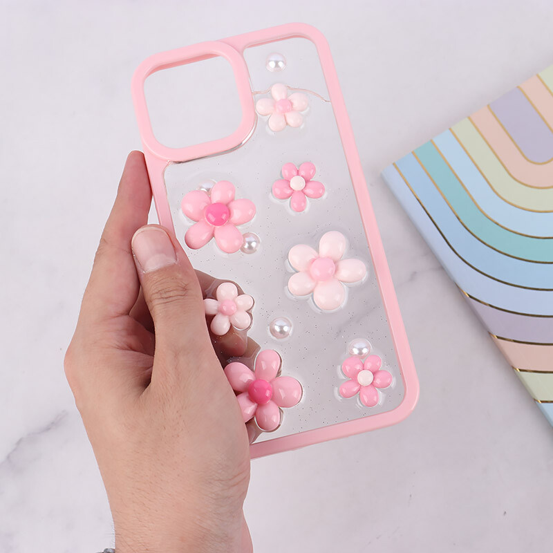قاب اکلیلی آیفون iPhone 13 Pro Max نرگس صورتی برجسته