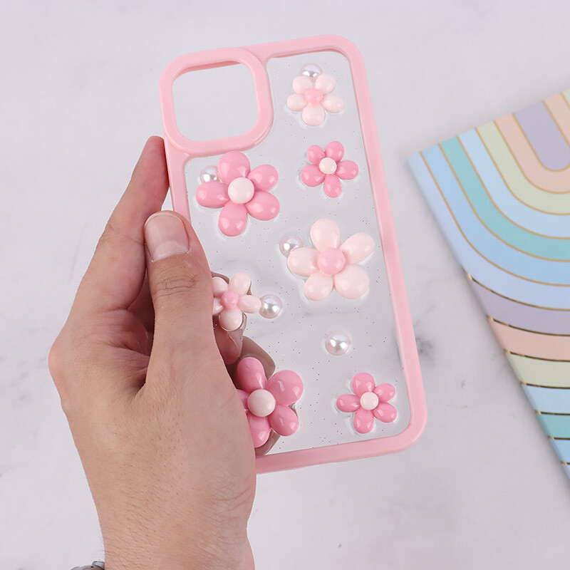 قاب اکلیلی آیفون iPhone 13 / 14 نرگس صورتی برجسته