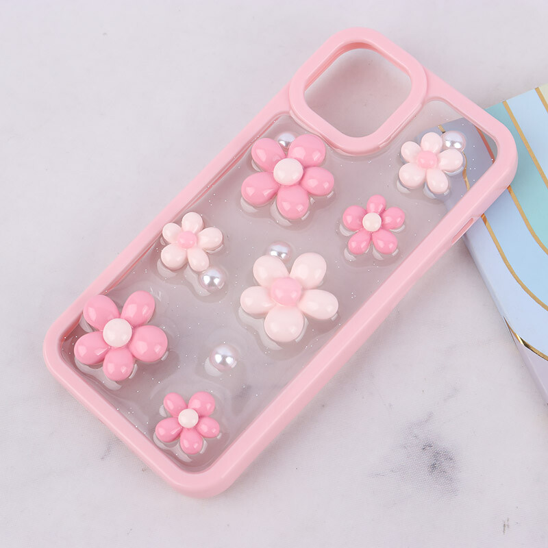 قاب اکلیلی آیفون iPhone 13 / 14 نرگس صورتی برجسته