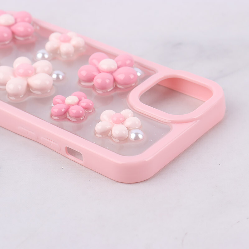 قاب اکلیلی آیفون iPhone 13 / 14 نرگس صورتی برجسته
