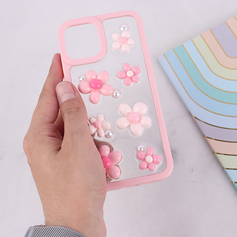 قاب اکلیلی آیفون iPhone 12 / 12 Pro نرگس صورتی برجسته