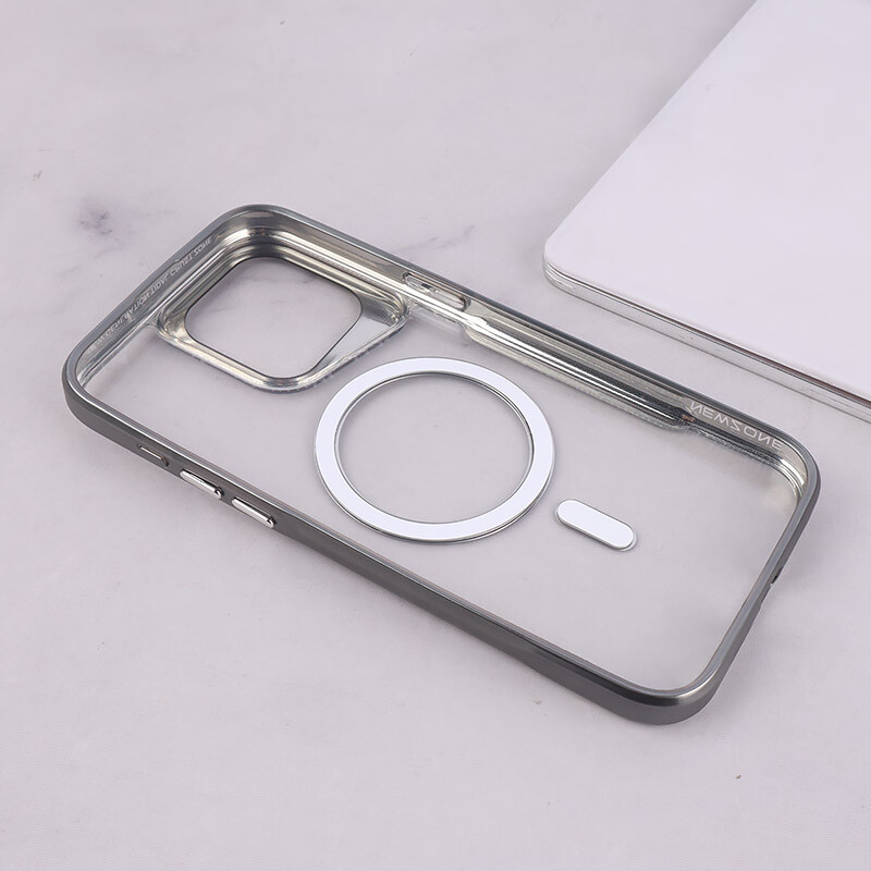 قاب طرح تیتانیوم شفاف Joyporodo مگ سیف iPhone 15 Pro Max