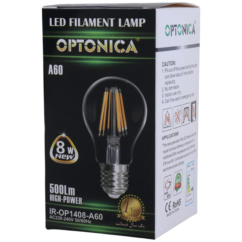 لامپ فیلامنتی حبابی 8 وات اپتونیکا IR-OP1408-A60 پایه E27