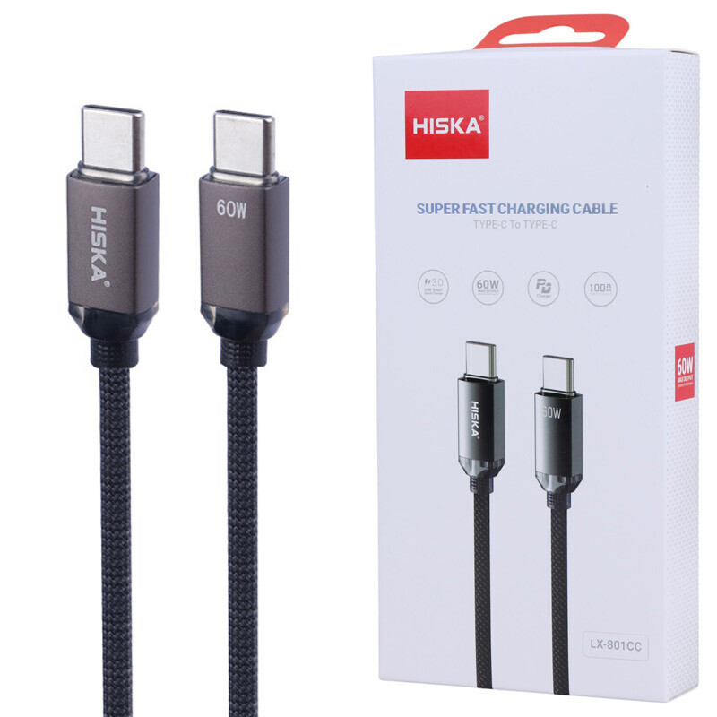 کابل تبدیل فست شارژ Hiska LX-801CC Type-C to Type-C QC3.0 PD 5A 60W 1m
