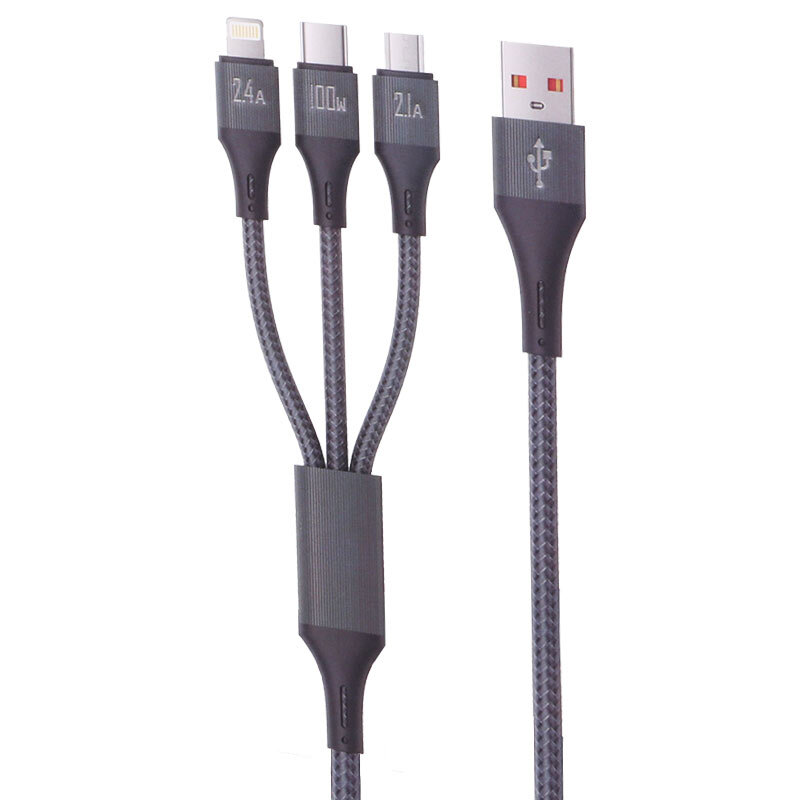 کابل 3 سر فست شارژ Ldnio LC97U 2.4A 100W 1.2m