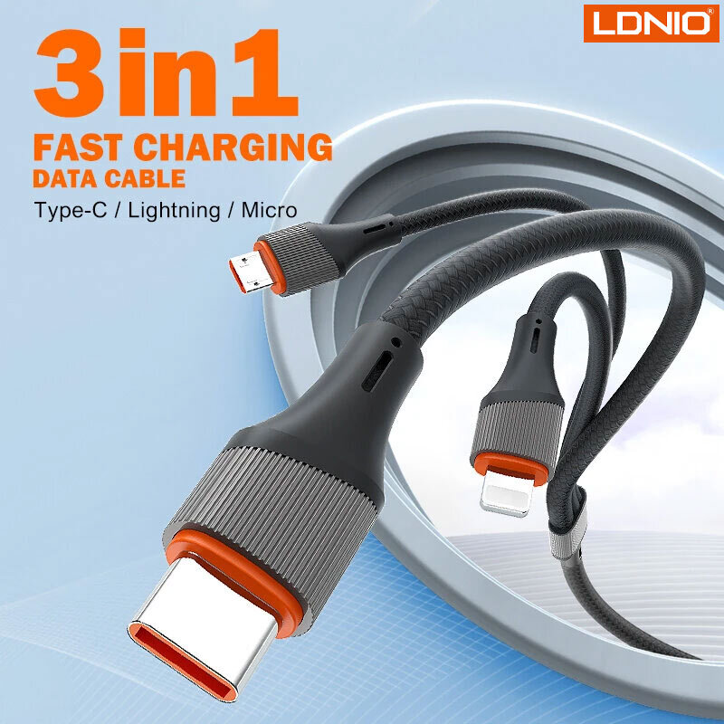 کابل 3 سر فست شارژ Ldnio LC96U 4.2A 1.2m