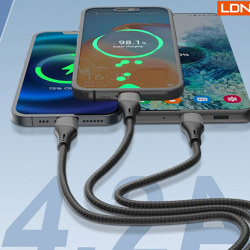 کابل 3 سر فست شارژ Ldnio LC96U 4.2A 1.2m
