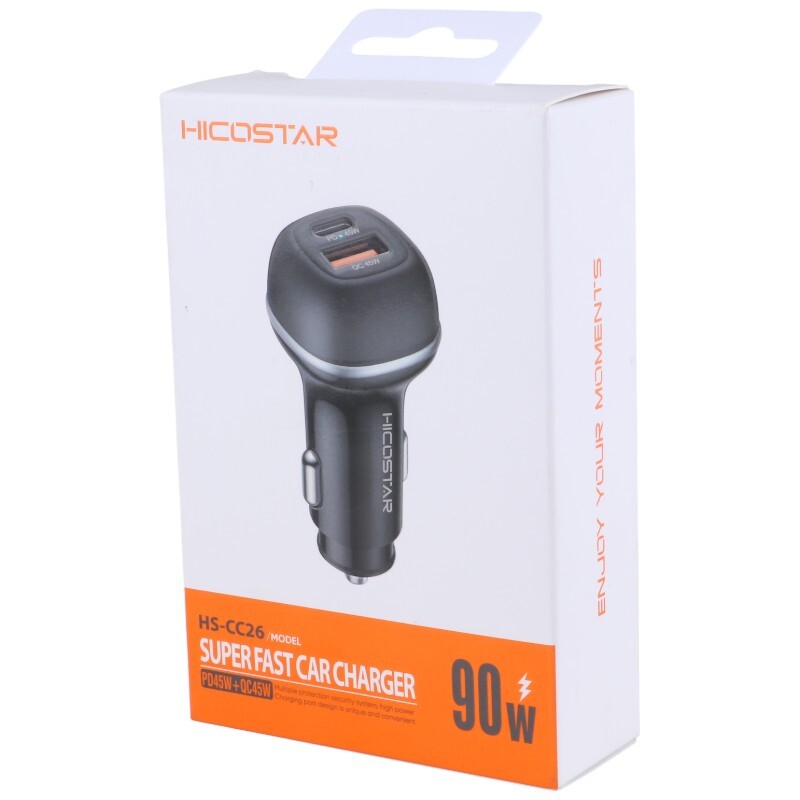 شارژر فندکی فست شارژ Hicostar HS-CC26 3A QC PD 45W