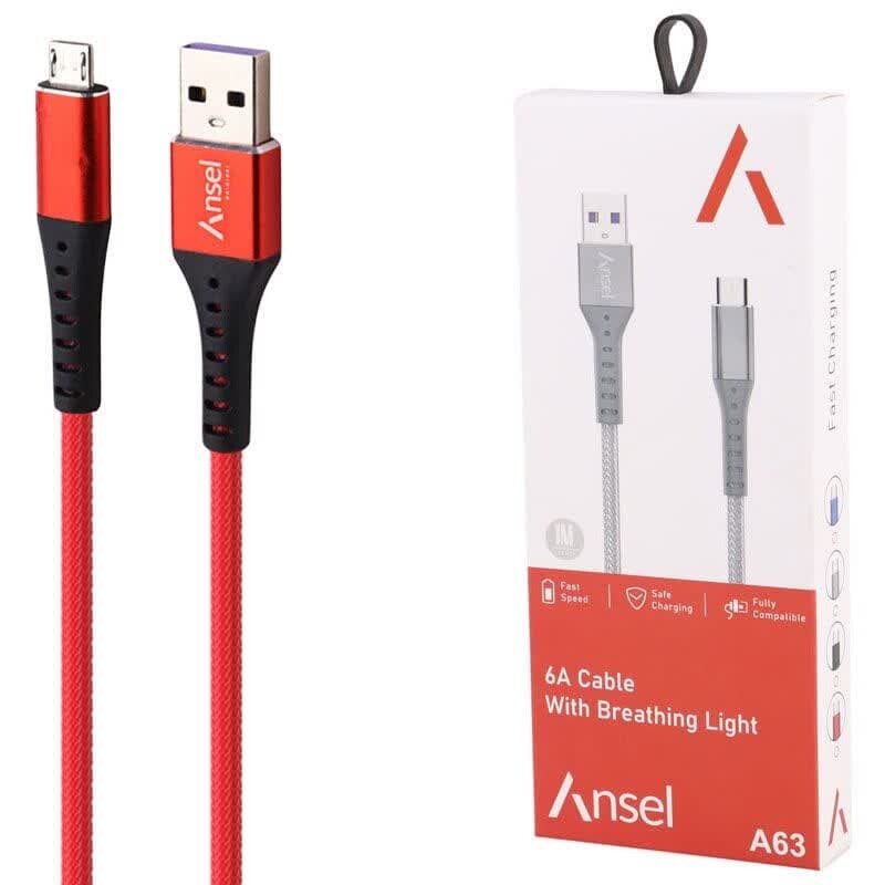 کابل میکرو یو اس بی فست شارژ Ansel A63 6A 1m