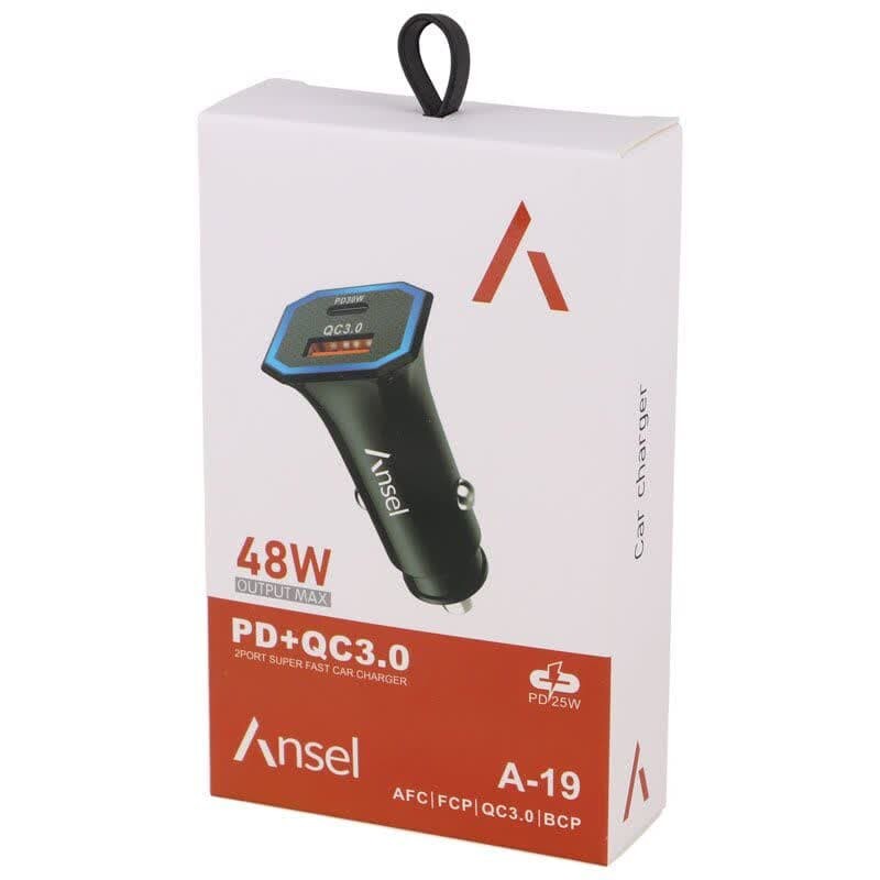 شارژر فندکی فست شارژ Ansel A-19 3.3A QC3.0 PD 30W