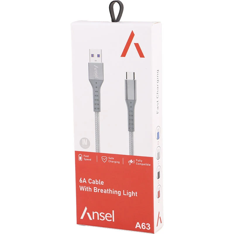 کابل تایپ سی فست شارژ 6 آمپر انسل A63 طول 1 متر