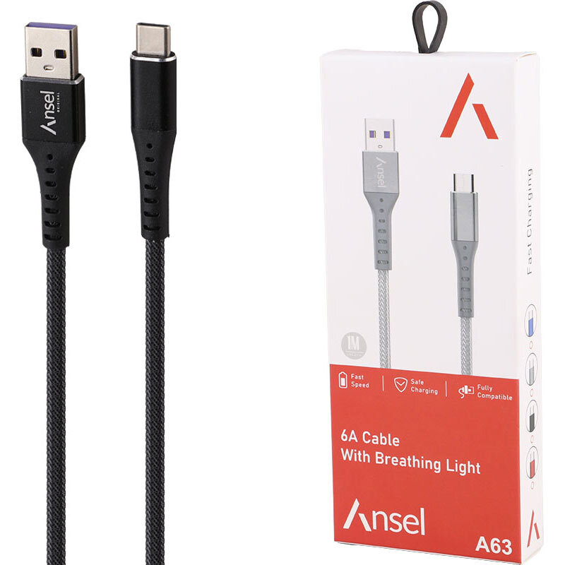 کابل تایپ سی فست شارژ Ansel A63 6A 1m