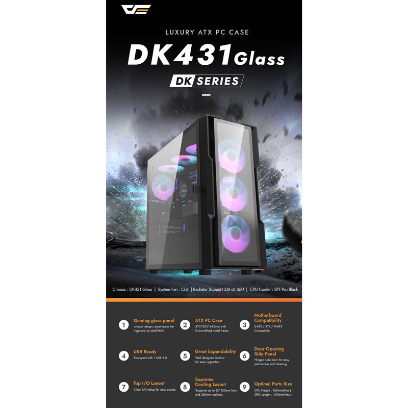 کیس کامپیوتر دارک فلش DarkFlash DK431 Glass