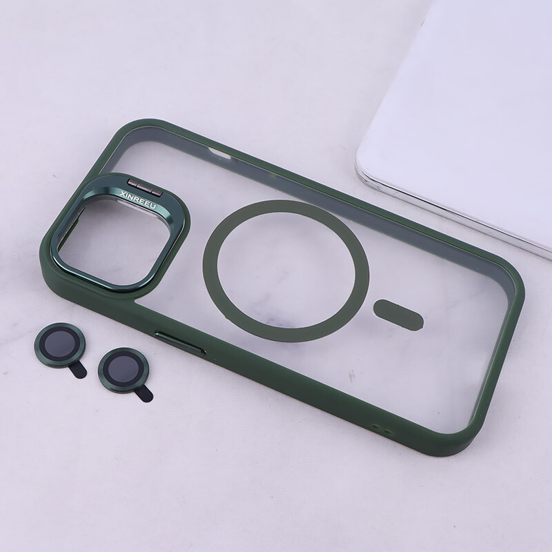 قاب PC مگ سیف آیفون iPhone 15 استندشو با محافظ لنز رینگی