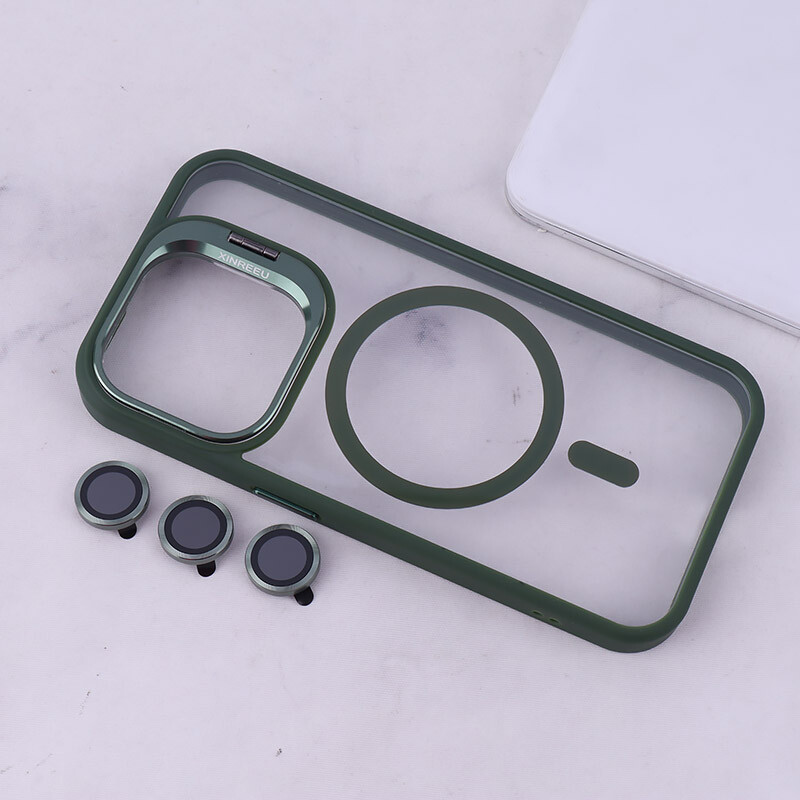 قاب PC مگ سیف آیفون iPhone 15 Pro استندشو با محافظ لنز رینگی
