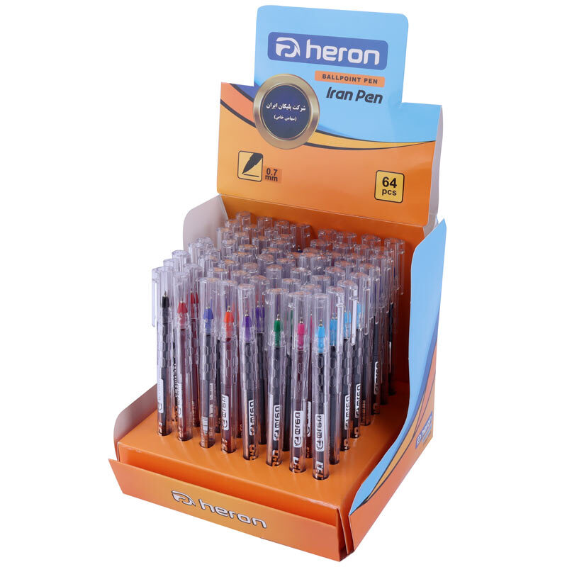 خودکار هرون رنگی Heron Iran Pen 0.7mm بسته 64 عددی