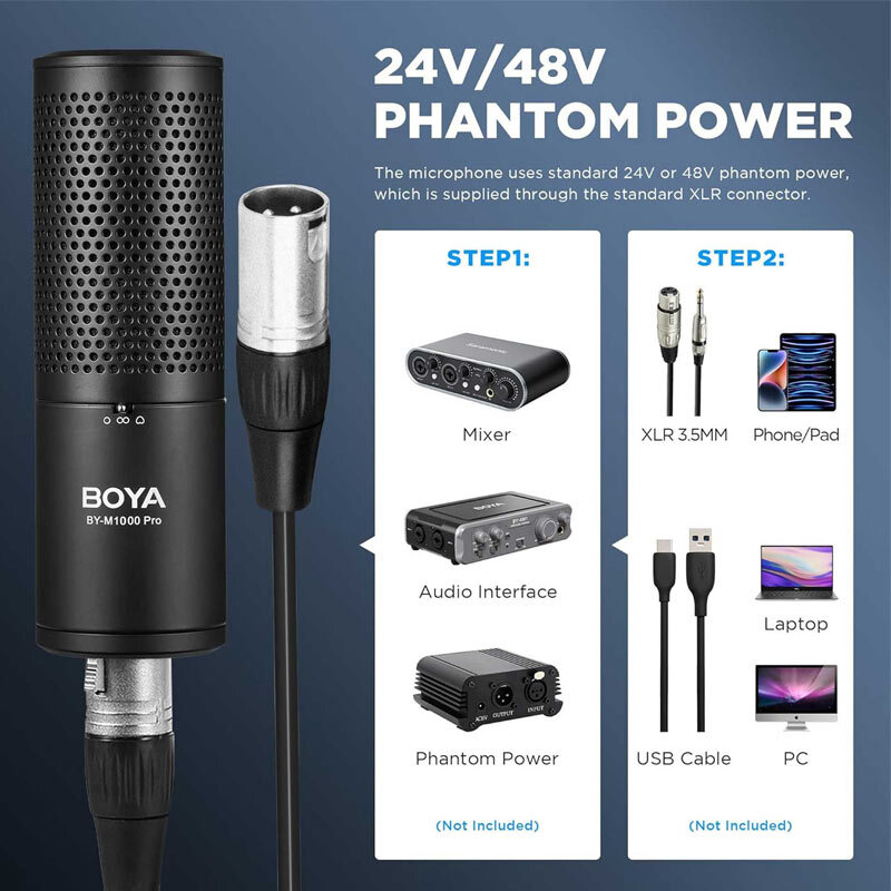 میکروفون کندانسور Boya BY-M1000 PRO + پاپ فیلتر