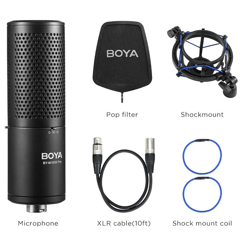 میکروفون کندانسور Boya BY-M1000 PRO + پاپ فیلتر