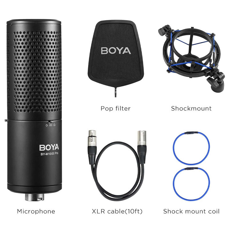 میکروفون کندانسور Boya BY-M1000 PRO + پاپ فیلتر