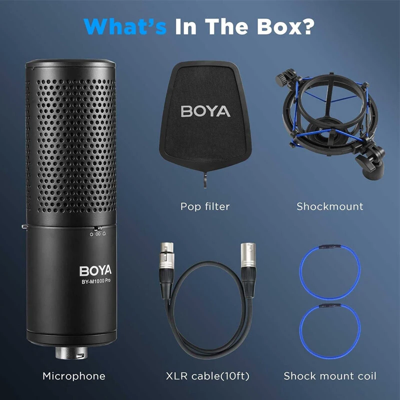 میکروفون کندانسور Boya BY-M1000 PRO + پاپ فیلتر