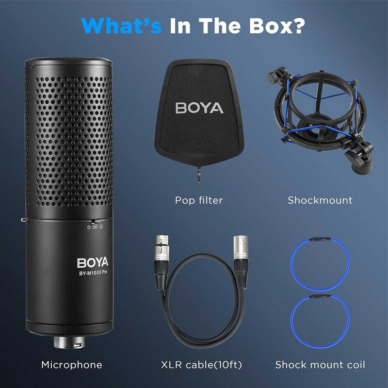 میکروفون کندانسور Boya BY-M1000 PRO + پاپ فیلتر
