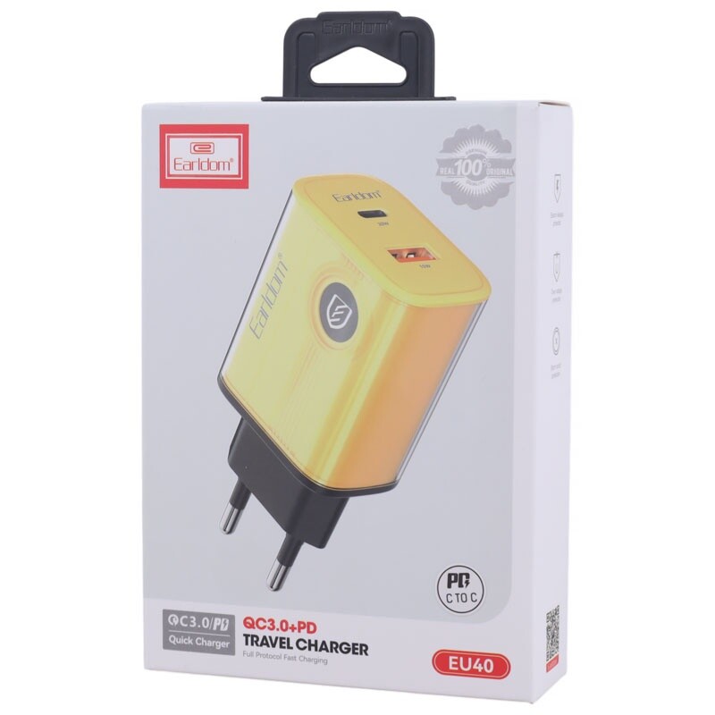 شارژر دیواری 20 وات ارلدام ES-EU40 QC3.0 PD 3A + کابل تبدیل تایپ سی