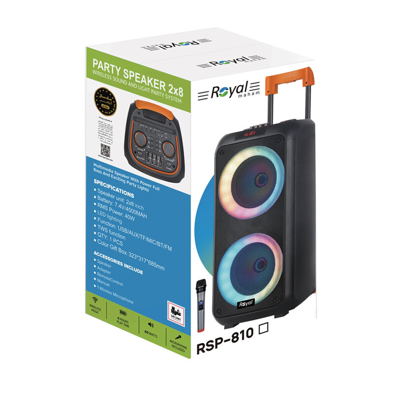 اسپیکر چمدانی بلوتوثی رویال RSP-810 + میکروفون و ریموت کنترل