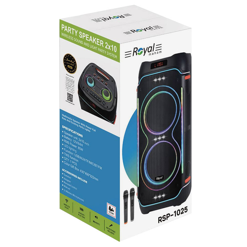 اسپیکر چمدانی بلوتوثی رویال Partybox RSB-1025 + میکروفون و ریموت کنترل