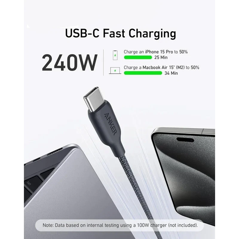 کابل دو سر تایپ سی فست شارژ 140 وات انکر 544A80F6 طول 1.8 متر