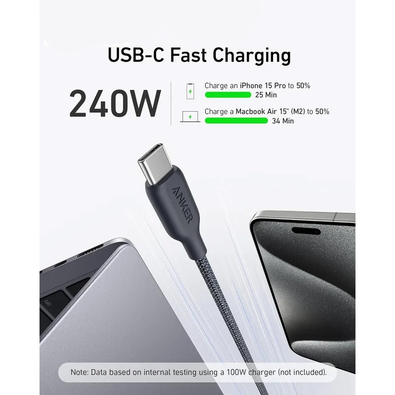 کابل تبدیل فست شارژ Anker 544 A80F6 Type-C To Type-C PD 140W 1.8m