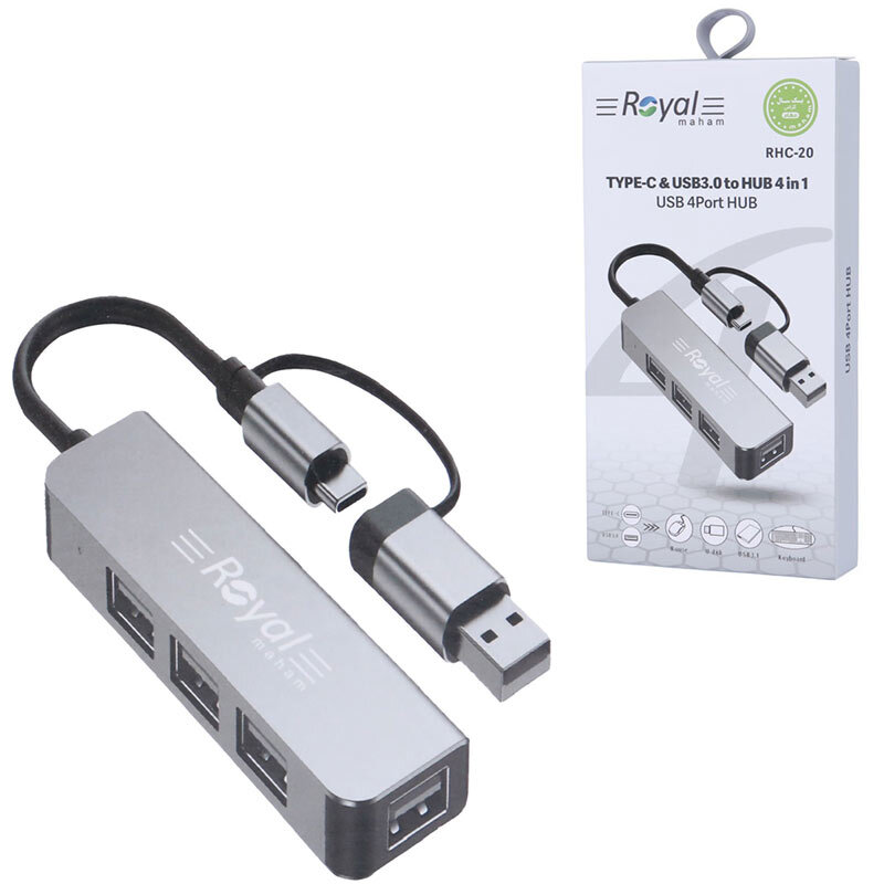 هاب 4 پورت Type-C /USB 3.0 رویال RHC-20
