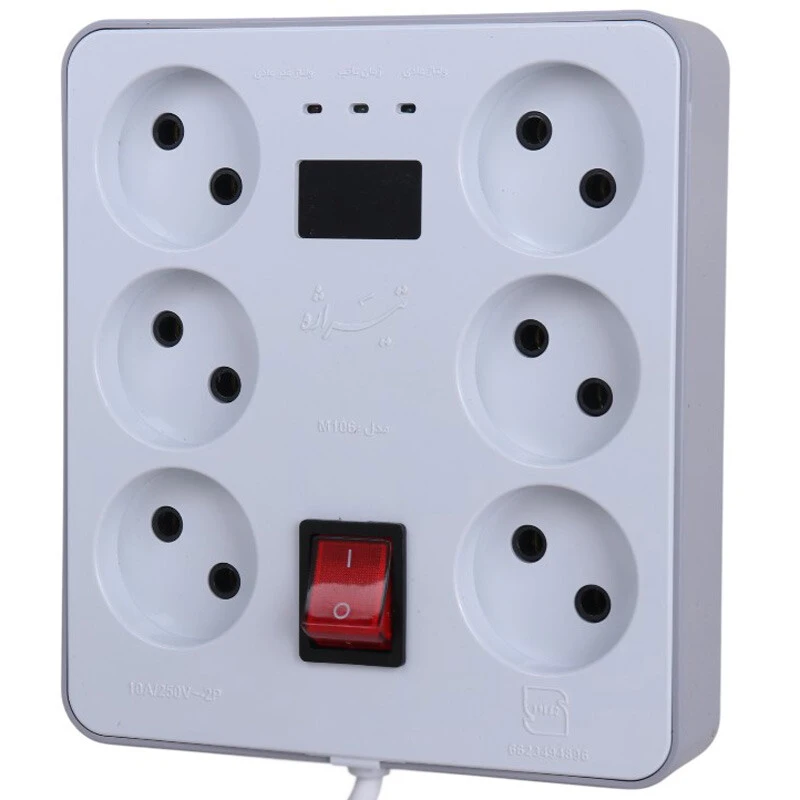 محافظ برق دیجیتال کامپیوتر و صوتی تصویری 6 خانه تیراژه M106 با کابل 1.8 متری