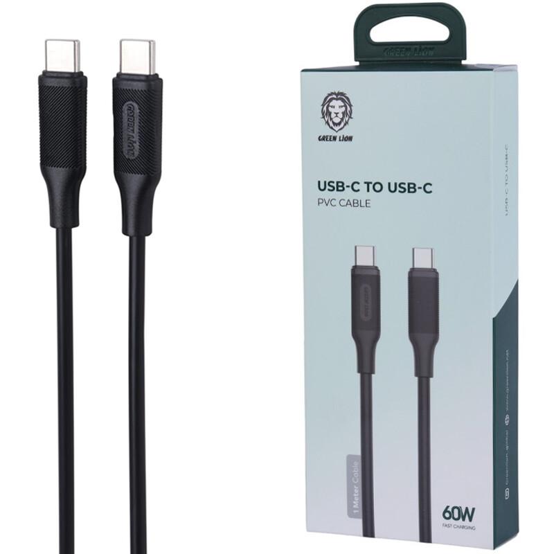 کابل تبدیل فست شارژ Green Lion GNPVC60CTCBK Type-C To Type-C PD 3A 60W 1m