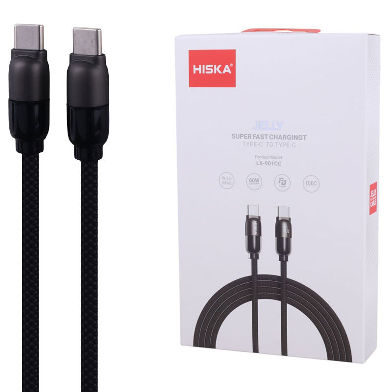 کابل تبدیل فست شارژ Hiska LX-901CC Type-C to Type-C QC3.0 PD 5A 60W 1m