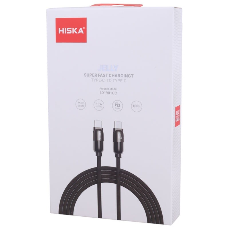 کابل تبدیل فست شارژ Hiska LX-901CC Type-C to Type-C QC3.0 PD 5A 60W 1m