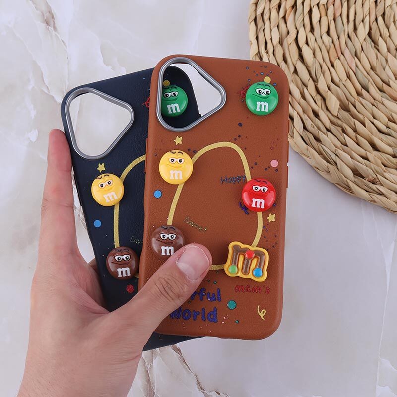 قاب چرمی ژله ای Leather طرح M&M برجسته