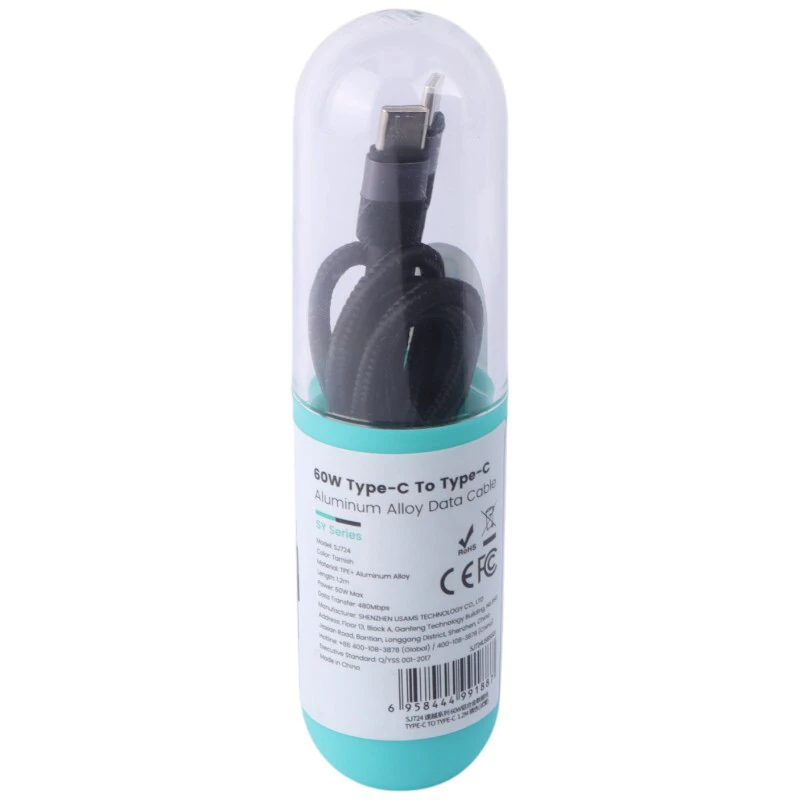 کابل دو سر تایپ سی فست شارژ 60 وات یوسامز SY SJ724 طول 1.2 متر کد 2