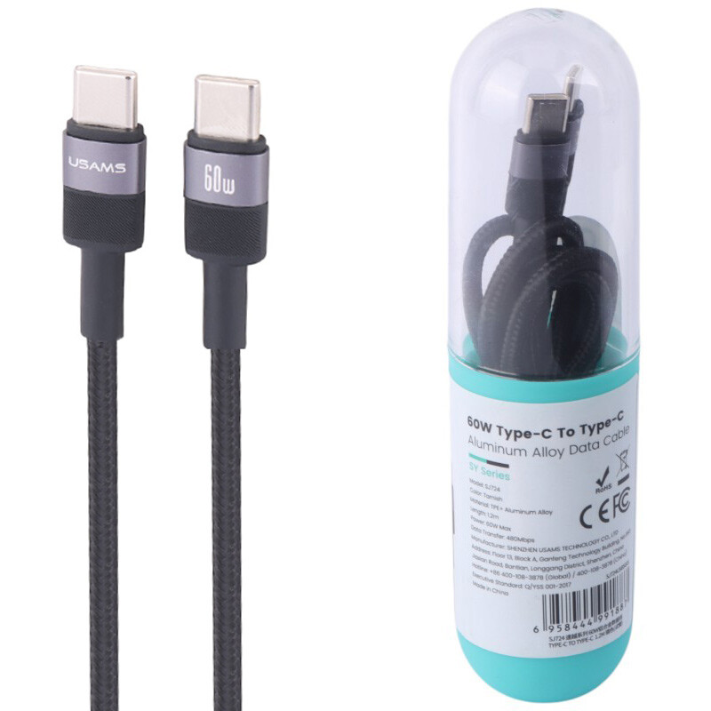 کابل تبدیل فست شارژ Usams SY SJ724 Type-C To Type-C 60W 1.2m کد 2