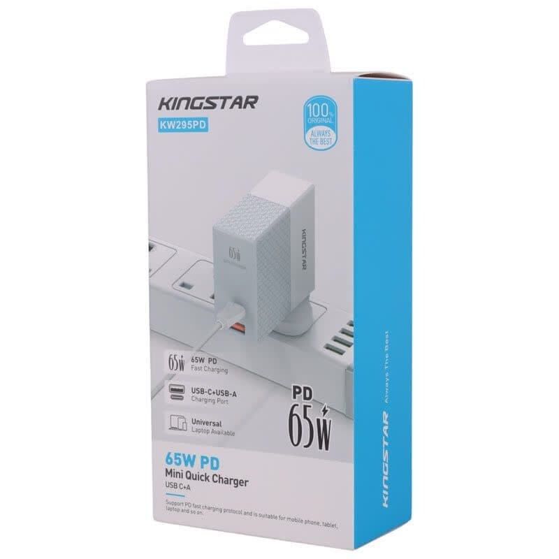 شارژر دیواری 65 وات کینگ استار KW295PD PD 3.25A + کابل تایپ سی