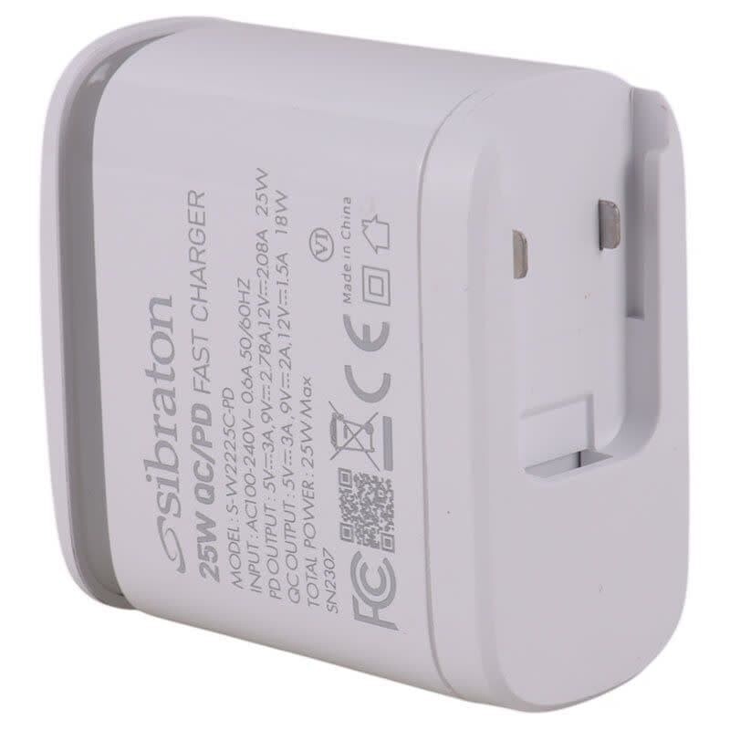 شارژر دیواری 25 وات سیبراتون S-W2225C-PD QC3.0 PD 3A + کابل تایپ سی