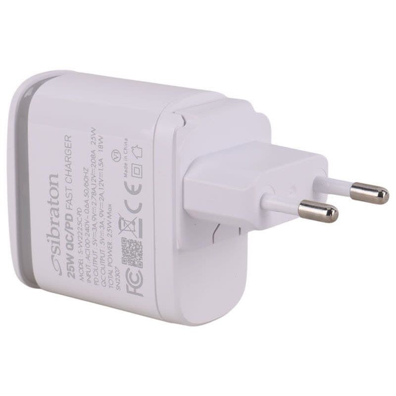 شارژر دیواری 25 وات سیبراتون S-W2225C-PD QC3.0 PD 3A + کابل تایپ سی