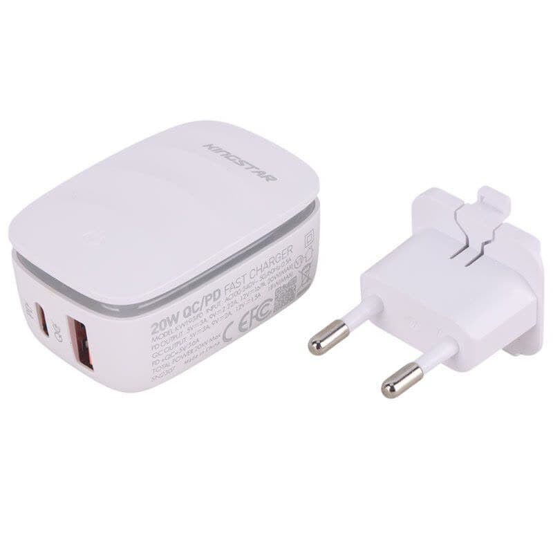 شارژر دیواری 20 وات کینگ استار KW193iPD QC3.0 PD 3A + کابل تبدیل آیفونی