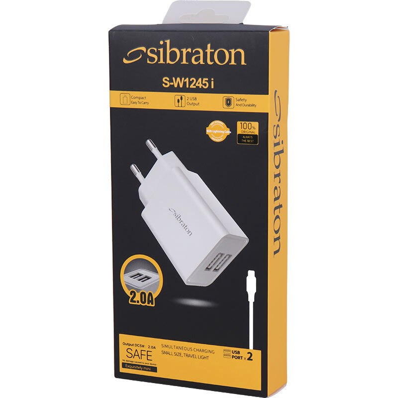 شارژر دیواری 10 وات سیبراتون S-W1245i 2A + کابل لایتنینگ