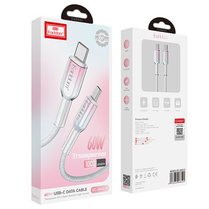 کابل تبدیل فست شارژ Earldom EC-204C-C Type-C To Type-C 60W 1m