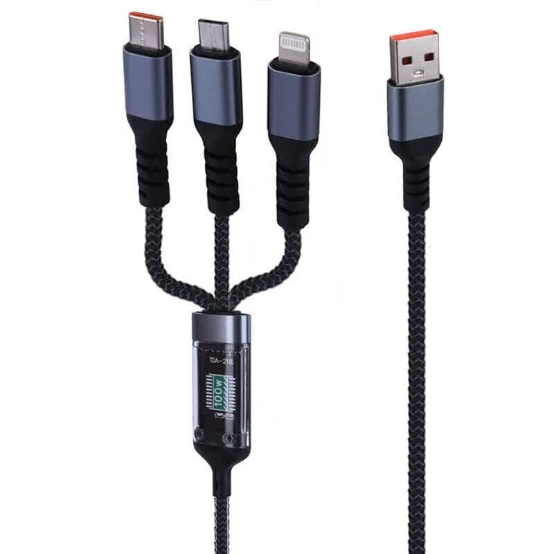 کابل سه سر فست شارژ 100 وات TDA-218 طول 1.2 متر