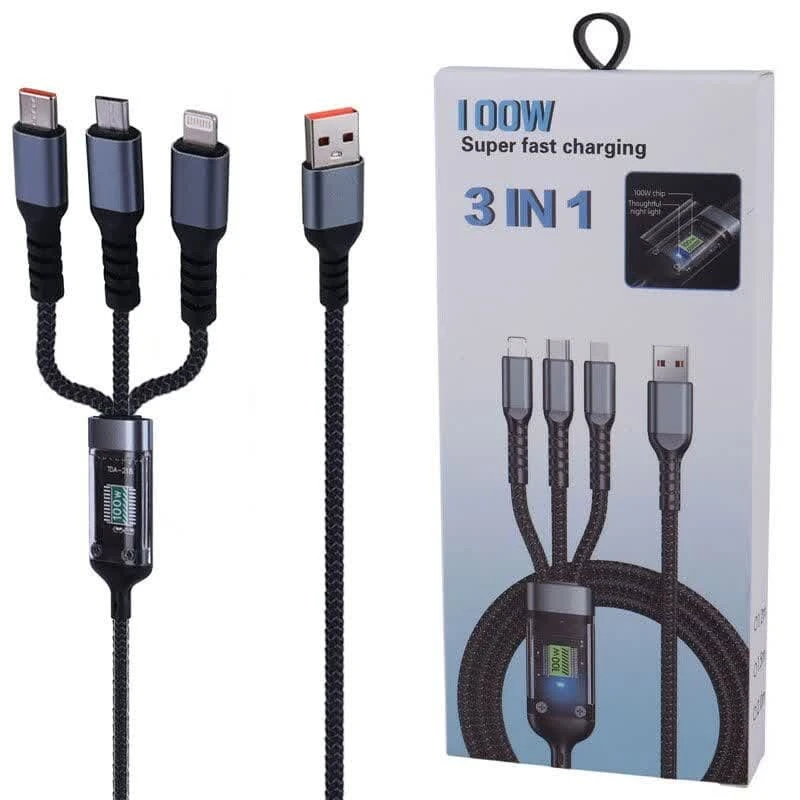 کابل سه سر فست شارژ 100 وات TDA-218 طول 1.2 متر