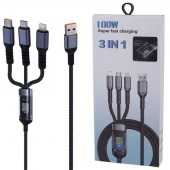 کابل سه سر فست شارژ 100 وات TDA-218 طول 1.2 متر